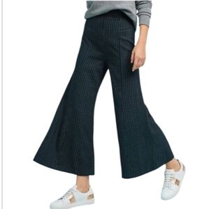 Anthropologie The Essential Wide Leg Pinstripe Pant Navy White Flare AnkleLength